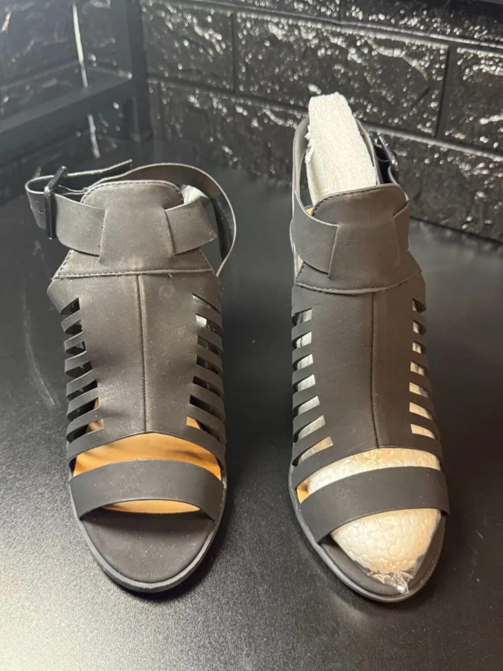 Soda Yummy Black Gladiator Block Heel Sandals | Cutout Ankle Strap